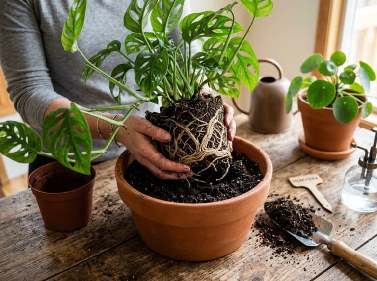 repotting house plants into bigger pots