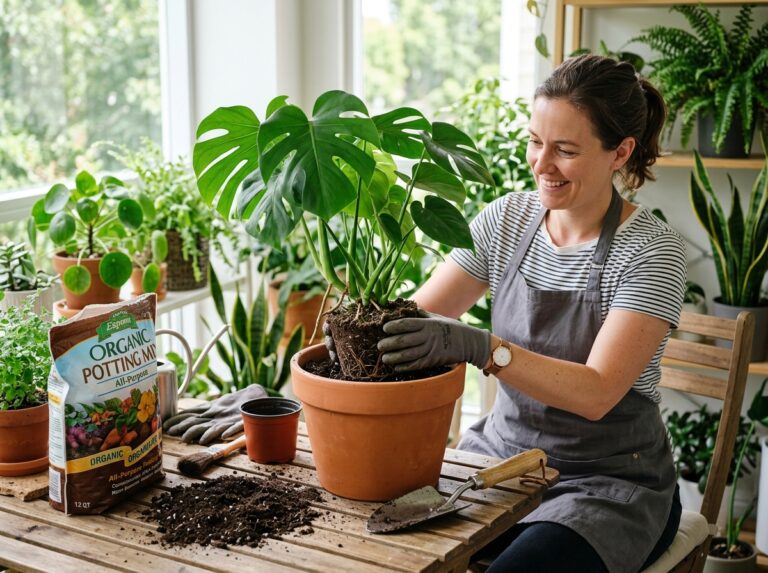 repotting plants into bigger pots